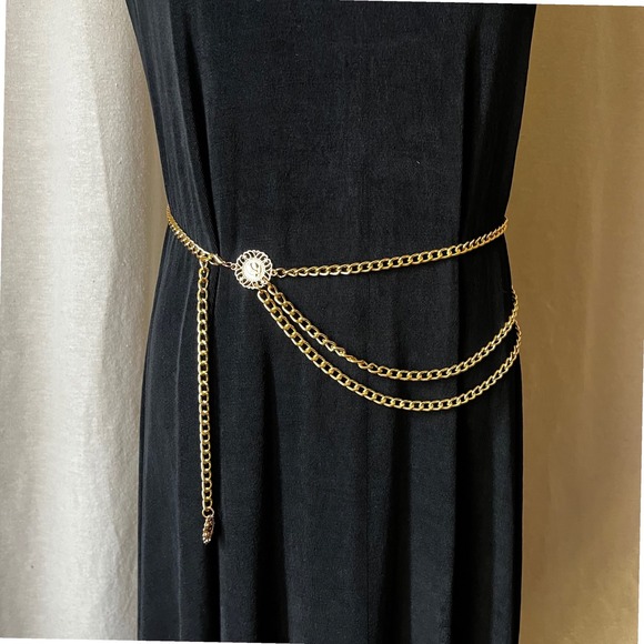 American Vintage Accessories - Vintage Gold Chain Drape Belt Medallion Multi Strand Waist Belt 35"